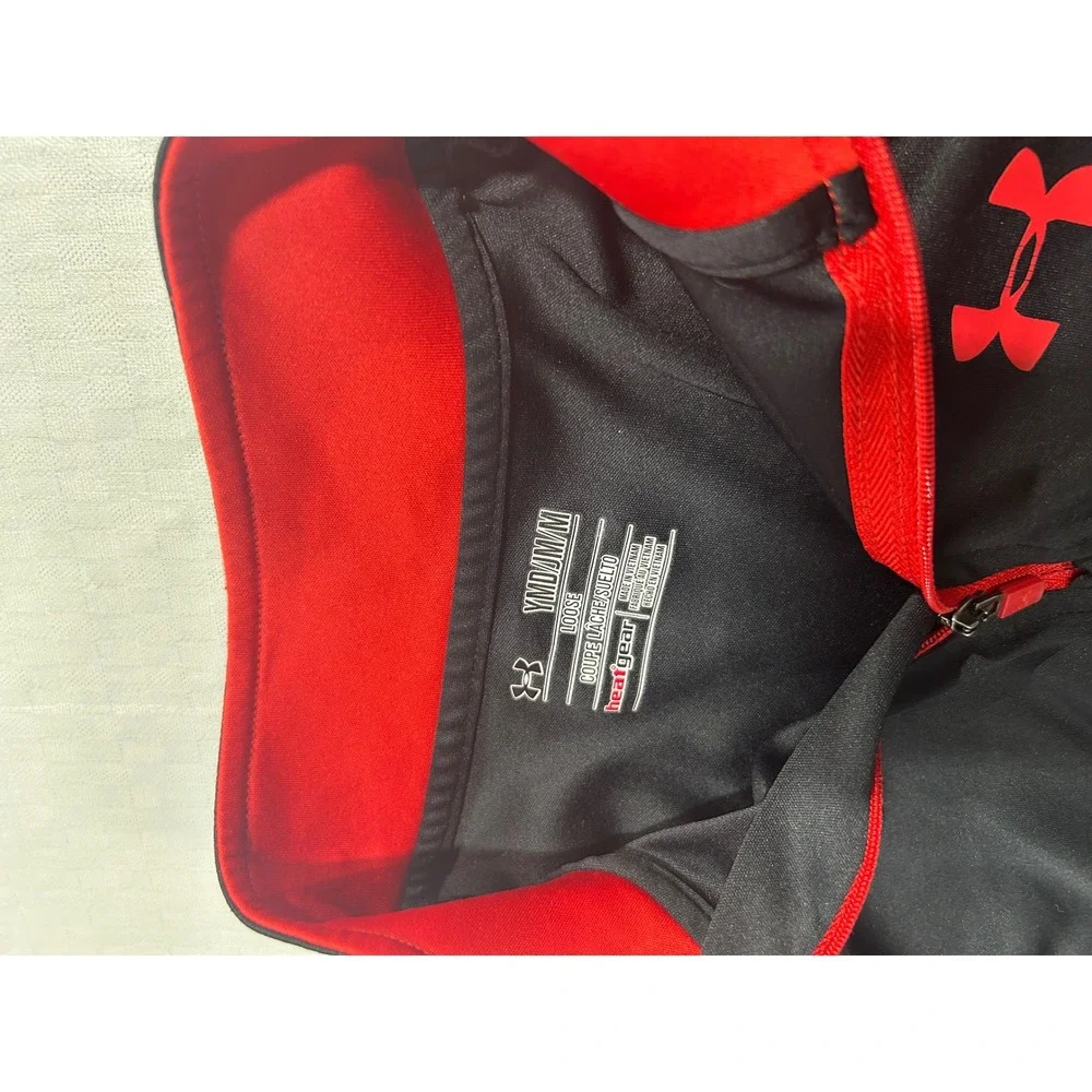 Under Armour Youth Medium Black Red Heat Quarter Zip Pullover Long Sleeve Top